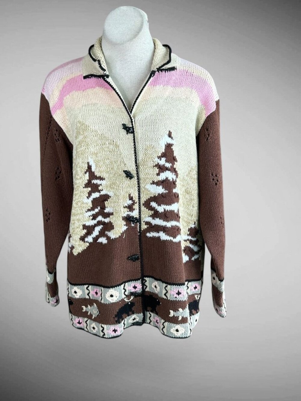Storybook Knits Cardigan Sweater Mountain Moose Design Size 1X